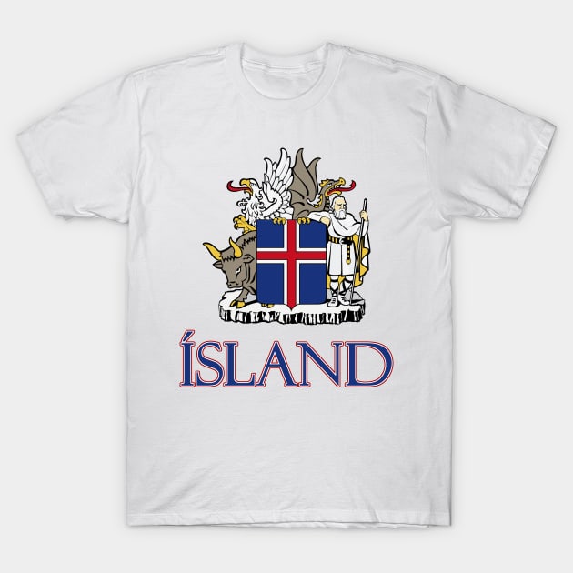 Iceland (in Icelandic) - National Coat of Arms Design T-Shirt by Naves